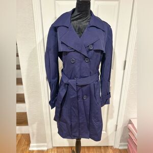 New York & Company Navy Blue Button Up Trench Coat